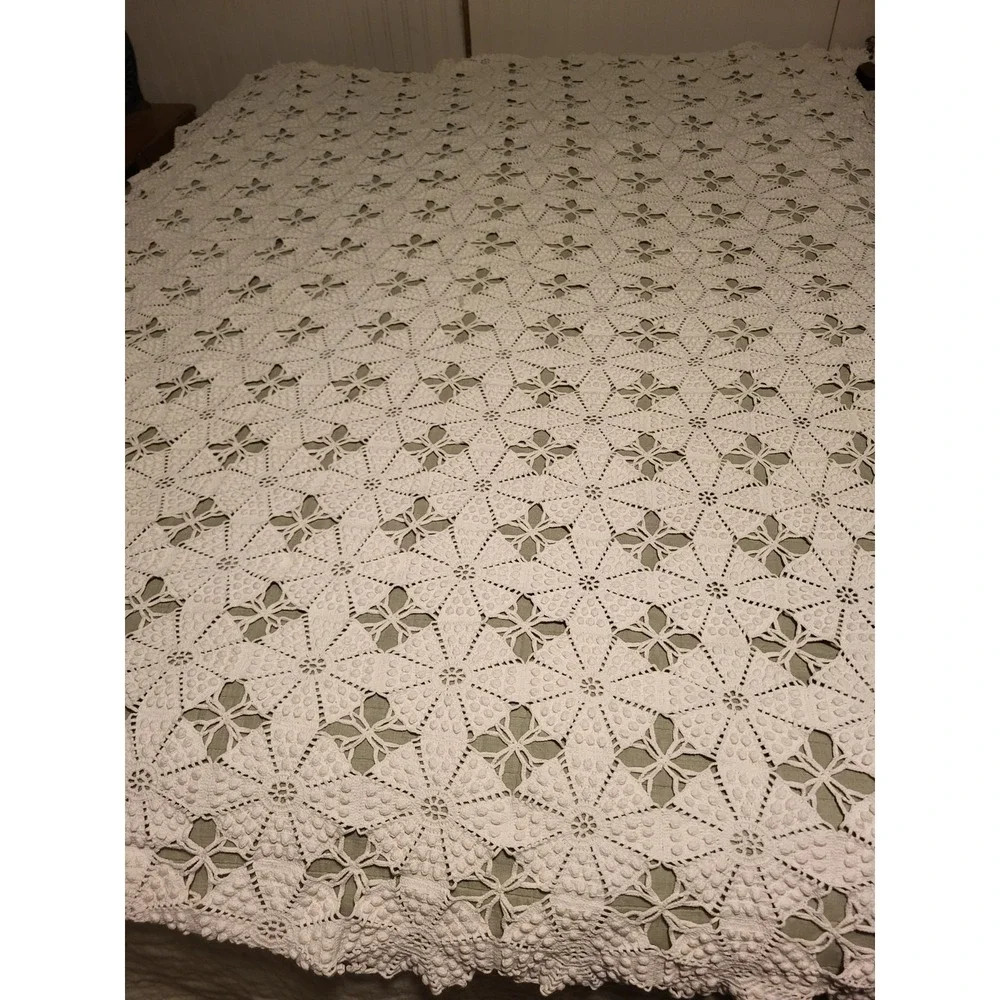 Vintage Hand‎ Crocheted Tablecloth Bedspread  Coverlet Large 86